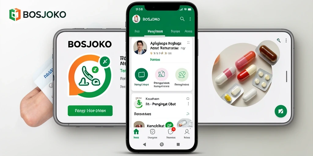Tampilan antarmuka pengguna aplikasi BOSJOKO untuk pengingat obat.