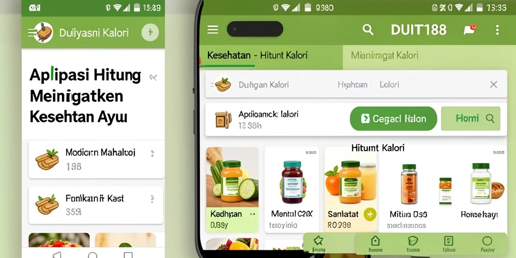 Antarmuka aplikasi DUIT188 dengan fitur Hitung Kalori terlihat user-friendly.