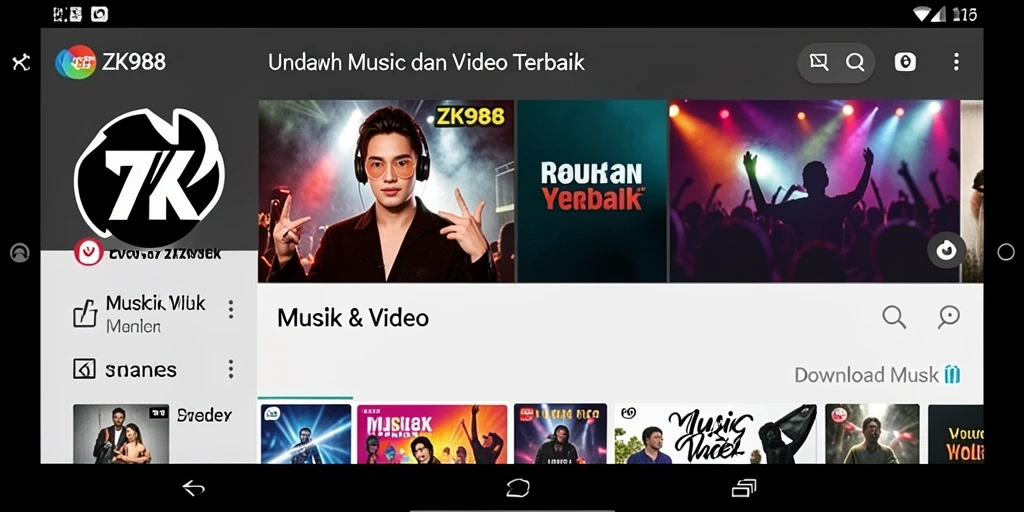 Tampilan antarmuka ZK988 yang modern untuk Download Musik.